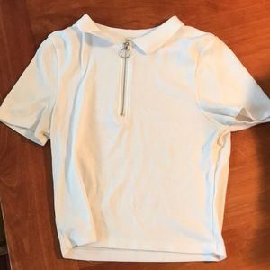Cotton On White Cropped Zip Up Tee